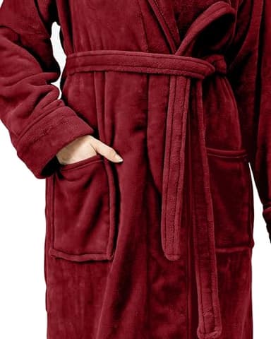 NY Threads Premium Womens Robe Plush Soft Long Bathrobe Warm Fleece Shawl Collar Spa Robe Pack of 1, Large, Burgundy - Image 4
