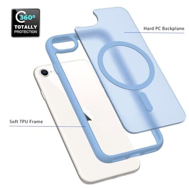 Magnetic for iPhone SE Case 2022/3rd/2020/2nd gen, iPhone 8 & iPhone 7 [Compatible with Magsafe] Shockproof Slim Translucent Matte Protective Phone Case - Light Blue - Image 4