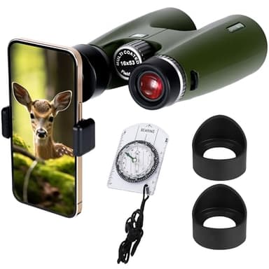 OPTIVORA 16x53 Binoculars for Adults High Powered with BAK4 Lens Can be Used as Binoculars for Bird Watching,Stargazing or Hunting.Package Also Includes Smartphone Adapter and Compass, etc - Image 1