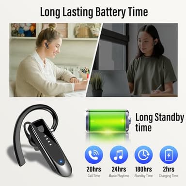 Atheewon Bluetooth Earpiece, Wireless Handsfree with Noise Cancelling Mic, 20Hrs Call Time Bluetooth 5.4 Headset, 180 Hrs Standby Time Headset for Business/Trucker/Driver - Image 4