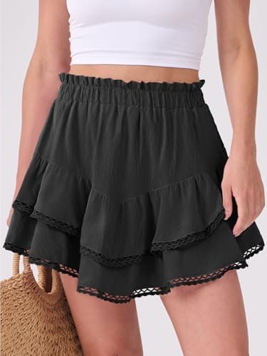Caracilia Mini Skirts for Women Summer Casual Boho Crochet Ruffle Flowy Skirt Built in Shorts 2025 Fashion Trendy Skorts Black Small - Image 2