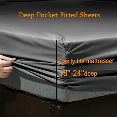 SONORO KATE Bed Sheet Set Super Soft Microfiber 1800 Thread Count Luxury Egyptian Sheets Fit 18-24 Inch Deep Pocket Mattress Wrinkle-6 Piece (Dark Grey, Queen) - Image 3