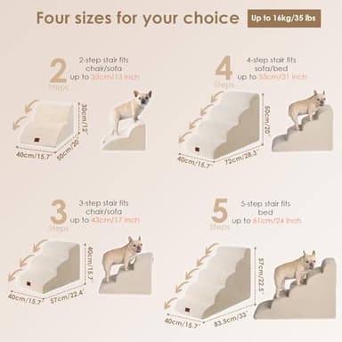 EHEYCIGA Curved Dog Stairs Ramp for High Beds 22.6" H, 5-Step Dog Steps for Small Dogs and Cats, Pet Stairs for High Bed Climbing, Non-Slip Balanced Pet Step Indoor, Beige - Image 3