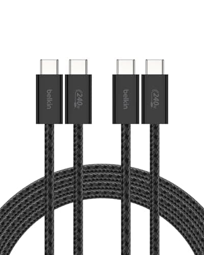 Belkin USB C to USB C Cable ​2-Pack, 6.6ft, 240W - Type C Charger, iPhone Charger Cord, Soft, Braided, Flexible for iPhone 17, Galaxy S25, Pixel 10, MacBook, Chromebook, iPad Pro, Switch – Black - Image 1