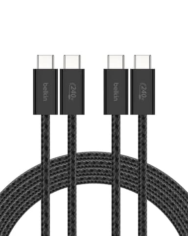 Belkin USB C to USB C Cable ​2-Pack, 6.6ft, 240W - Type C Charger, iPhone Charger Cord, Soft, Braided, Flexible for iPhone 17, Galaxy S25, Pixel 10, MacBook, Chromebook, iPad Pro, Switch – Black - Image 1