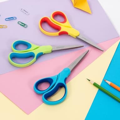 LIVINGO Student Scissors for School: 7 Inch 3 Pack Sharp Pointed Tip Teacher Scissors for Kids Middle High School College Classroom Craft, Comfortable Grip, Right Left Handed, Blue, Green, Yellow - Image 5