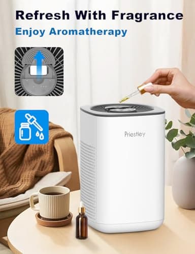 Priestley Small Air Purifiers for Home Bedroom Dorm Office Desktop, 20dB Quiet 3-in-1 HEPA Air Purifier with Essential Oil Diffuser, Air Filters Smoke, Allergies, Pet Dander, Odor, Dust - Image 3