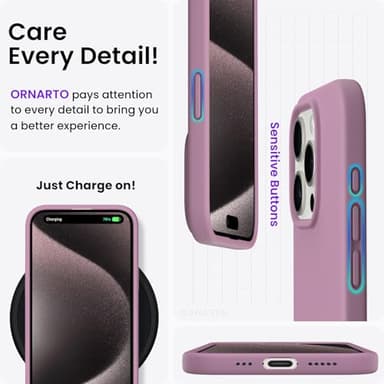 ORNARTO Compatible with iPhone 15 Pro Case 6.1", Liquid Silicone 3 Layers Full Covered Soft Gel Rubber Cover, Shockproof Protective Slim Phone Case with Anti-Scratch Microfiber Lining-Lilac Purple - Image 4