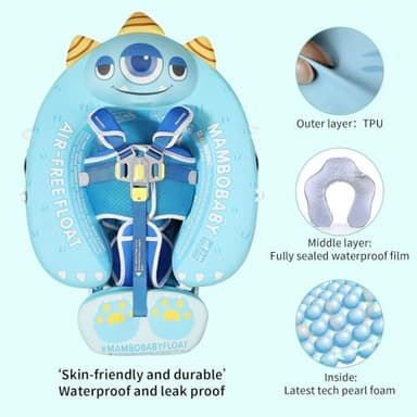 Mambobaby Float Add Tail No Flip Over Non-Inflatable Baby Swim Float Pearl Foam Solid Water Floats Smart Swim Trainer Infant Pool Float Swim Ring with Sun Canopy - Image 2