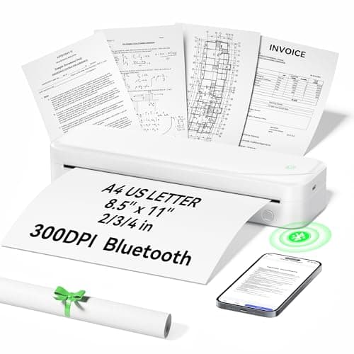 Portable Printers Wireless for Travel, Inkless Thermal Printer Support 8.5" X 11" US Letter & A4 Size, Mobile Bluetooth Printer Compatible with iOS, Android & Laptop for Home Office Car (White) - Image 1