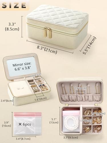 Lumayina Velvet Travel Jewelry Box with Large Mirror, Double-Layer Jewelry Organizer Case for Women and Girls, Portable Storage Case with 6 Anti-Tarnish Bags Gift Ready for Her (Beige) - Image 2