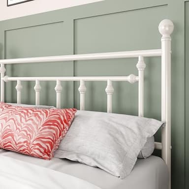 Allewie 14 Inch Queen Size Metal Platform Bed Frame with Victorian Vintage Headboard and Footboard/Mattress Foundation/Under Bed Storage/No Box Spring Needed/Easy Assembly/Noise Free/White - Image 4