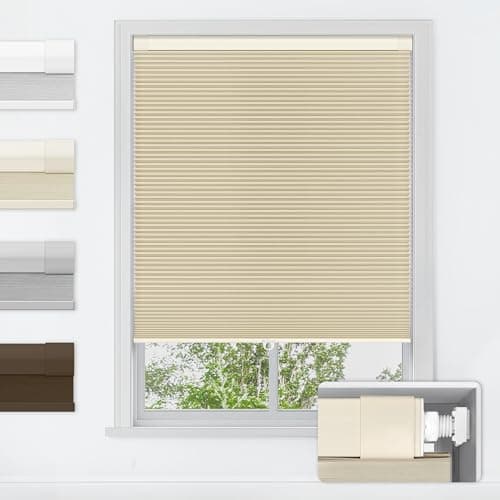 LazBlinds No Tools No Drill Cordless Cellular Shades, Blackout Light Blocking Honeycomb Shades for Home, Thermal Insulation Blinds for Windows, 40" W x 48" H, Beige - Image 1