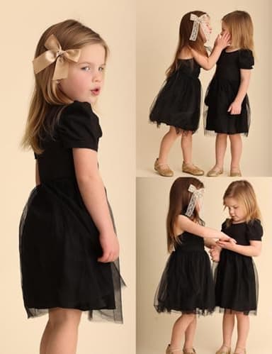 Arshiner Toddler Girls Party Dress Formal Church Short Sleeve Tutu Tulle Summer Girl Dresses Black 4t - Image 6
