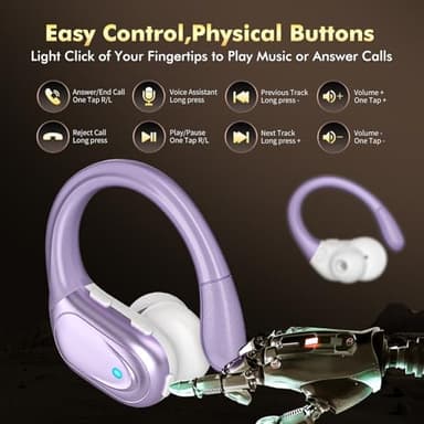 HAOYUYAN Wireless Earbuds, Sports Bluetooth Headphones, 80Hrs Playtime Ear Buds with LED Power Display, Noise Canceling Headset, IPX7 Waterproof Earphones for Workout/Running (Purple) - Image 6