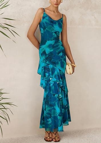 PRETTYGARDEN Maxi Dresses for Women 2025 Summer Tiered Floral Beach Sundress Spaghetti Strap Wedding Guest Long Dress (Print Blue Green,Medium) - Image 7