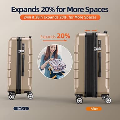 SHOWKOO Luggage Sets Expandable PC+ABS Durable Suitcase Double Wheels TSA Lock 3pcs, Champagne - Image 5