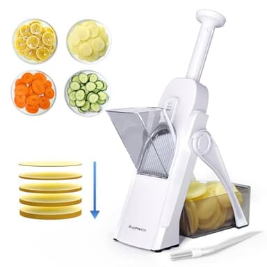 SupMaKin Safe Mandoline Slicer for Kitchen, Potato Slicer for Chips, Vegetable & Food Slicer,Thickness Adjustable 0.1-8 mm, Kitchen Faster Slice Artifact White (Only Slice) - Image 1