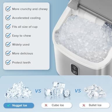 Ice Makers Countertop with Soft Chewable Pellet Ice, Pebble Ice Maker Machine with Self-Cleaning, 22Lbs/24Hrs, One-Click Operation, Ice Basket/Ice Scoop for Home/Office/Bar/Party - Image 6
