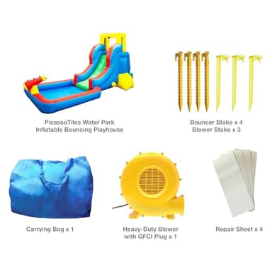 PicassoTiles KC108 Water Slide Park Inflatable Bouncing House w/Pool Area (Splash Zone), Climbing Wall, Shower Head Sprays Mounts, Water Cannon Mount and Heavy Duty GFCI ETL Certified 385W Blower - Image 3