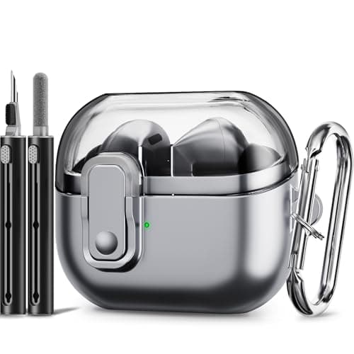 with Safety Lock for Galaxy Buds Pro 3 Case/Galaxy Buds 3 Case with Cleaner Kit for Men Women, Anti-Yellowing Clear Top Cover and Metal Spray Paint Lower Cover for Samsung Buds Pro 3- Black - Image 1