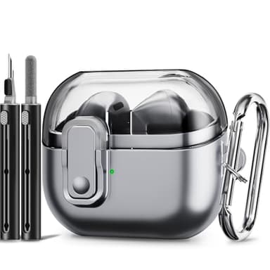 with Safety Lock for Galaxy Buds Pro 3 Case/Galaxy Buds 3 Case with Cleaner Kit for Men Women, Anti-Yellowing Clear Top Cover and Metal Spray Paint Lower Cover for Samsung Buds Pro 3- Black - Image 1