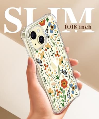GVIEWIN for iPhone 15 Case, [3 in 1] with Screen Protector & Camera Lens Protector, Clear Soft Shockproof Slim Fit Floral Phone Cover for Women Girls 2023 6.1" (Blooming Flowerets/Orange) - Image 6