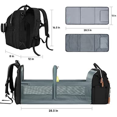 DERJUNSTAR Diaper Bag Backpack – Large Capacity Baby Diaper Bag with Changing Pad, Waterproof Travel Backpack for Boys & Girls, Multi-Function Baby Bag with USB Charging Port, Black - Image 5