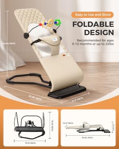 Pesticide Baby Bouncer, Bouncer Seat for Babies 0-12 Months,Ergonomic Baby Seat Breathable and Comfortable Cushion with 3-Height Adjustments, Pesticide Infant Rockers Portable Folding and Detachable - Image 2