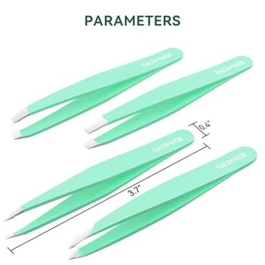 FACEMADE 4 Pack Tweezers Set - Professional Stainless Steel for Men and Women, Precision Eyebrow Tweezers for Facial Hair, Chin, and Ingrown Hair Removal (Green) - Image 5