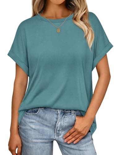 AUTOMET Womens Summer Tops Oversized Short Sleeve Business Casual Dressy T Shirts Trendy Fashion Clothes Spring Outfits 2025 Bluegreen XL - Image 1