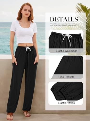 QIANXIZHAN Women's Harem Pants, Hippie Palazzo Pants Boho Joggers Yoga Clothes with Pockets Black 3XL - Image 4