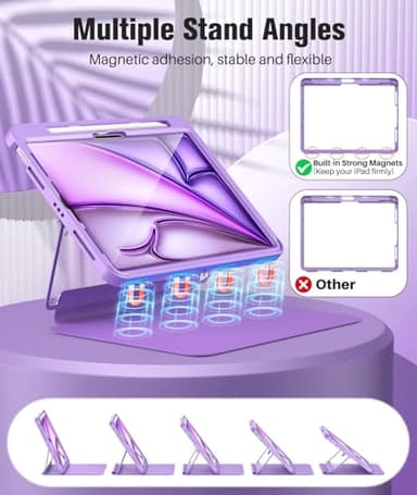 MoKo for iPad Air 11 Inch Case 7th/6th Generation M3/M2 2025/2024, iPad Air 5th/4th Gen Case 10.9 Inch 2022/2020 with Pencil Holder, Screen Protector, Lens Protector, Magnetic Multi Angle, Purple - Image 4