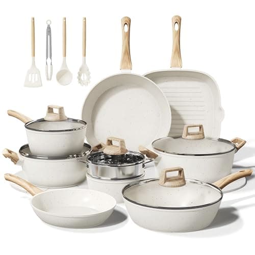 Bazova 24 Pcs Pots and Pans Set Non Stick Ceramic Cookware Set,Healthy Non Toxic Kitchen Cookware Sets with Large Capacity,Induction Compatible,PFAS/PTFE/PFOA/PFOS Free,Cream White - Image 1