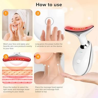 Face Neck Massager with 7-Color Light Modes for Face Sculpting Skin Care,Tightening,Smoothness - Red LED Light Therapy Device Tool for Women at Home - Image 7