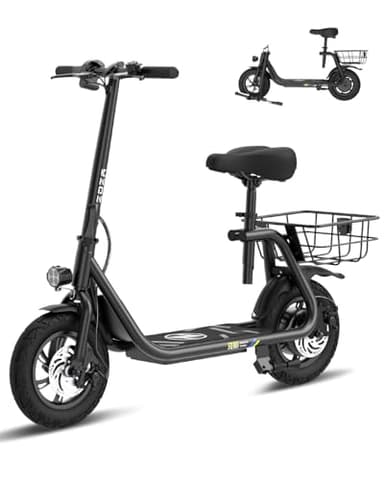 Electric Scooter with Seat ZD06, 800W Peak Motor, 20 Mile Range & 15.5 Mph, Key Start, Foldable E-Scooter with Carry Basket for Pets & Cargo, Electrically-Powered Motor Scooters - Image 9