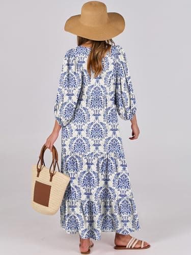 ANRABESS Womens Boho Maxi Dresses 2026 Summer V Neck Puff Sleeve Floral Flowy Swing Fall Casual Long Dress - Image 6