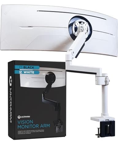 ULTRARM Heavy Duty Monitor Arm for Ultrawide Monitors up to 57" and 44 lbs, Single Desk Stand, Pneumatic Height Adjustable, Modular Extension Arms - Max VESA 100x100, White, MA20PW-S - Image 1