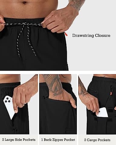 Men's Cargo Shorts Quick Dry Lightweight Stretch Hiking Shorts for Men with 5 Pockets No Lining Black - Image 5