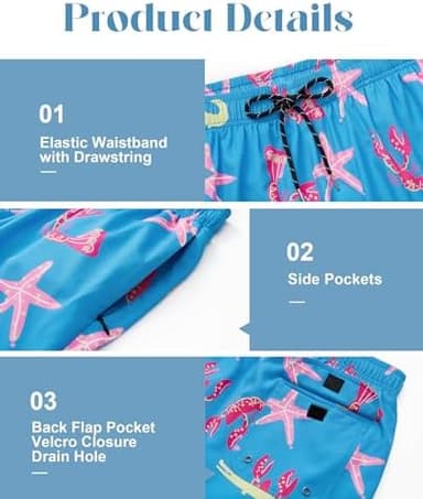 Milin Naco Mens Swim Trunks 5 inch Board Shorts with Zipper Pockets Bathing Suit Mesh Lining Swimsuit Quick Dry - Image 3