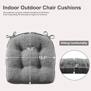 SM-XLHN Quilmfoam 16.5"x15.5" Kitchen Chair Cushions Set of 4 for Dining Chair, Soft Tufted Non-Slip Memory Foam Seat Cushion with Ties for Indoor Kitchen Dining Furniture, Dark Grey - Image 3