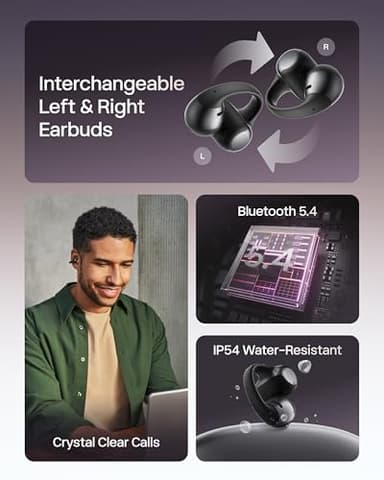 SHOKZ OpenDots ONE - Open-Ear Headphones - Wireless Bluetooth Earbuds with Microphone - Secure, Lightweight, Clip-On Fit - Premium Dolby Audio - Water Resistant - Fast Charging - Up to 40 hrs Playtime - Image 7