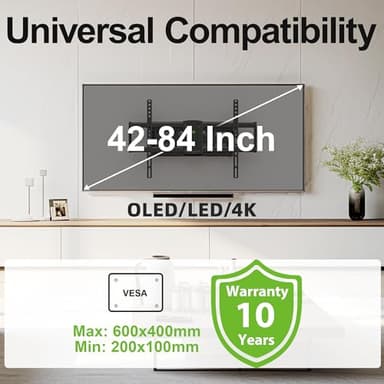 Full Motion Mount, USX MOUNT UL Listed TV Wall Mount for Most 42-84 inch TVs, Holds up to 120lbs, Max VESA 600x400mm, Swivel TV Bracket with Dual Articulating Arms Tilt Rotation Fits 16" Wood Stud - Image 5