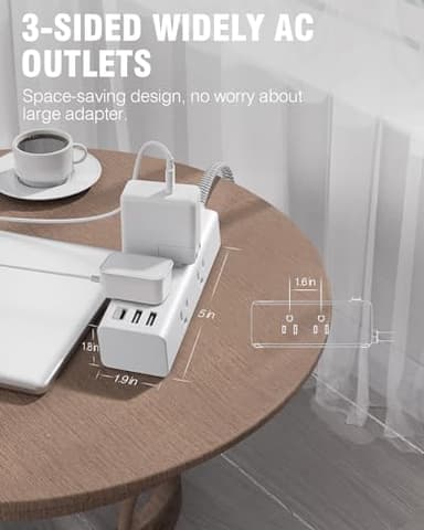 Short Extension Cord 3Ft, Flat Plug Power Strip Surge Protector - 6 Widely Outlets with 3 USB Ports (1 USB C), Wall Mount Small Power Strip for Travel Home Office College Dorm - Image 2