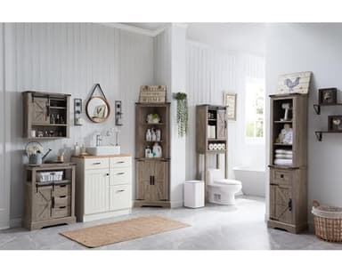 OKD Over The Toilet Storage Cabinet, Farmhouse Storage Cabinet Over Toilet with Sliding Barn Door & Adjustable Shelves, Home Space Saver for Bathroom, Living Room, Light Rustic Oak - Image 3