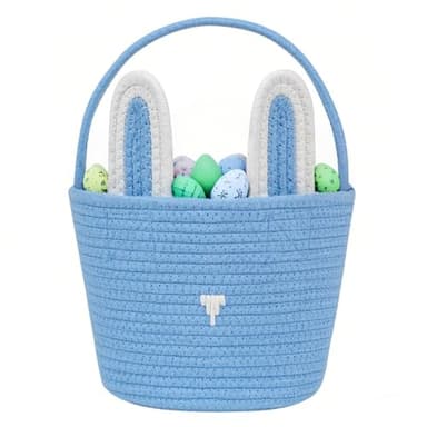 Easter Basket,Bunny Easter Baskets,Easter Buckets for Kids Girls Boys Easter Egg Hunting Basket,Bunny Rabbit Easter Tote Bags for Easter Decorations Candy Gifts Toy(Grey) - Image 1