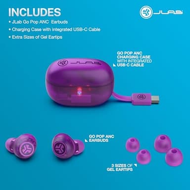 JLab Go Pop ANC True Wireless Earbuds & Charging Case, Transparent Purple, Active Noise Cancelling, 10mm Drivers, Dual Connect, Customize Your Sound with App, Be Aware Mode, Google Fast Pair - Image 7