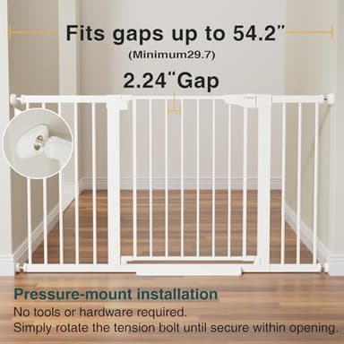 Cumbor 29.7-54.2" Wide Baby Gate for Stairs, Mom's Choice Awards Winner-Self Closing Dog Gate Indoor for Doorways, No Drilling Pressure Mounted Pet Gates for Kids, Easy Walk Through Safety Gate, White - Image 4