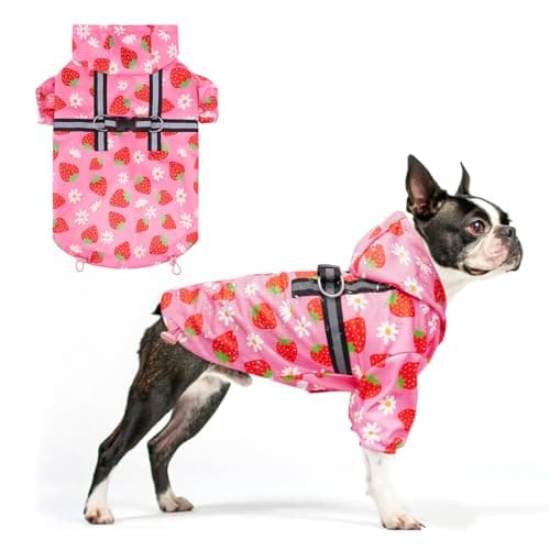 BEAUTYZOO Dog Raincoat Hooded with Harness Built-in for Small Medium Large Dogs Girls Boys, Dog Rain Jacket Slicker Poncho, Waterproof Dogs Rain Coat Clothes for Winter Rainy Snowy Days, Pink L - Image 1