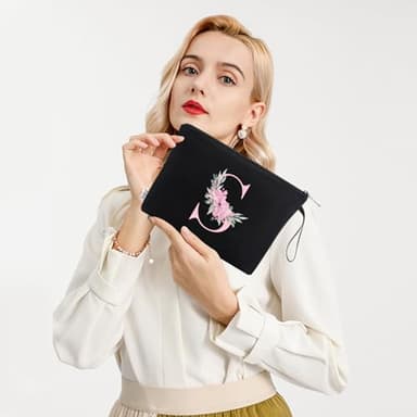 Vavabox A-Z Personalized Makeup Bag, Birthday Gifts for Women Mom, Gifts for Best Friend, Bride Bridesmaid Cosmetic bag (S, Black) - Image 6